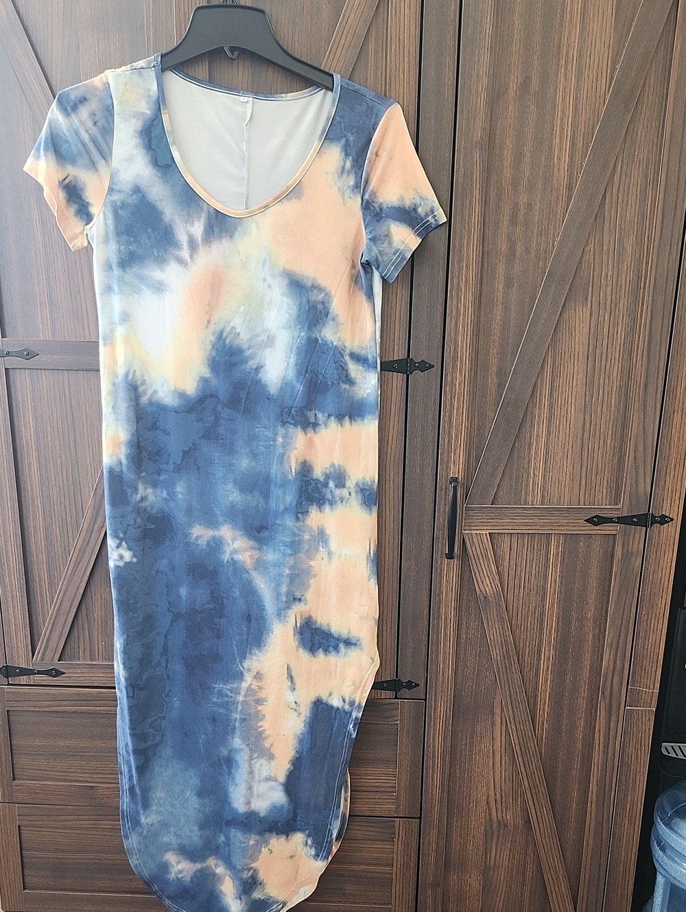 Tie-Dye Short Sleeve Maxi Dress - Blue & Peach